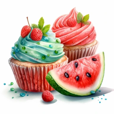 An intricately detailed watercolor clipart illustration displaying an ultra-realistic [specific design idea, like  cupcakes decorated with watermelon  ], isolated on a white background, in the style of ultra-detailed watercolor clipart illustrations, HDR watercolor clipart illustrations, 32K watercolor clipart illustrations, hyperrealistic watercolor clipart illustrations, ultra-intricate watercolor clipart illustrations, high-resolution watercolor clipart illustrations, high-definition watercol