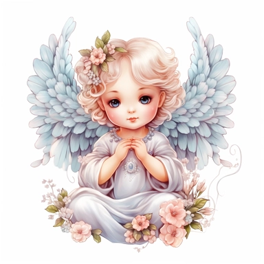 Cute Beautiful Pastel Angel Floral Clipart, Cartoon, hyper realistic, intricate detail, illustration style, high resolution, on the white background