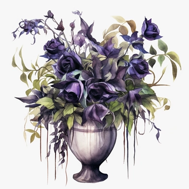 watercolour dark fantasy deadly nightshade bouquet in vase gothic clipart, png image,high resolution,300dpi,graphic clipart,print graphics