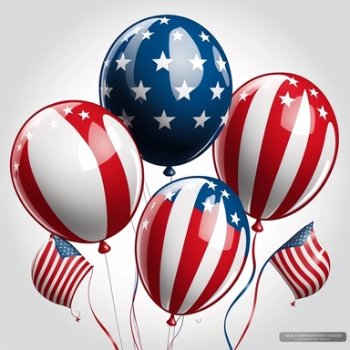 4th of july, independence day, stars and stripes ballons, cartoon, vector, clipart
