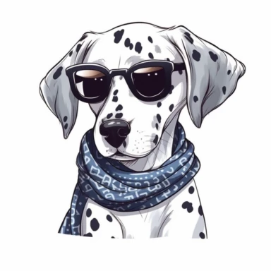 funny kawaii Dalmatian Puppy with Balenciaga sunglasses and cool bandana or necklaces, cute illustration, clipart, white backgound, Cuttable Design