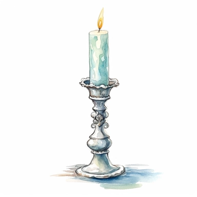 one single beautiful candlestick, watercolor, line art, Clipart, white background