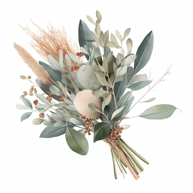 1 tiny boquet of eucalyptus with dried pampas, ideal for wedding stationary, clipart
