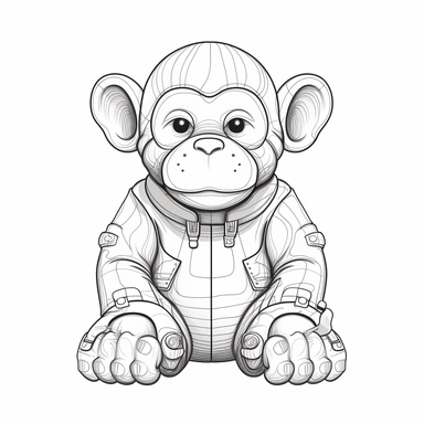 coloring book for children, clipart, Fill all background chimpanzee cartoon style KAWS, thick lines, white background