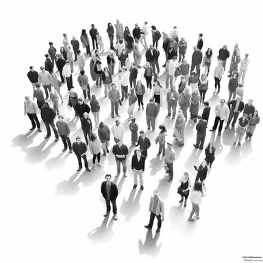 a high-definition wide-angle photo of clip art of black and white outline people