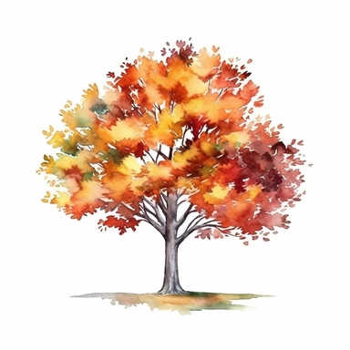 watercolor style, cute fall tree clipart, isolated on white background, 4K