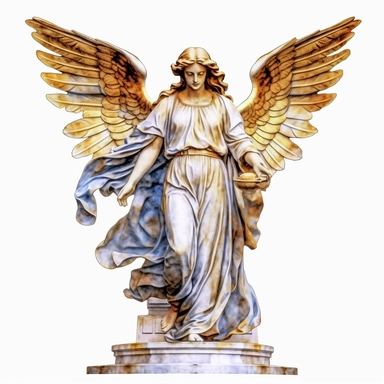 angel statue watercolour in the style of digital airbrushing, realistic yet stylized, digitally enhanced, elaborate costumes, 32k uhd, clipart, white background