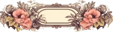 vintage inspired printable rectangle label with intricate sepia colored borders and hand drawn details. detailed with soft watercolor flowers. No text. Isolated clipart on solid white background