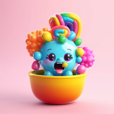 Echeverria in a pot, 3D, cute, neon bubblegum pop rainbow, 1980s, cute, clipart, vector graphics high resolution, white background