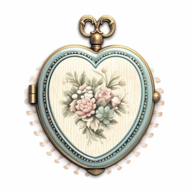 cottagecore clipart. a vintage locket on a white background. cottagecore, feminine, frilly