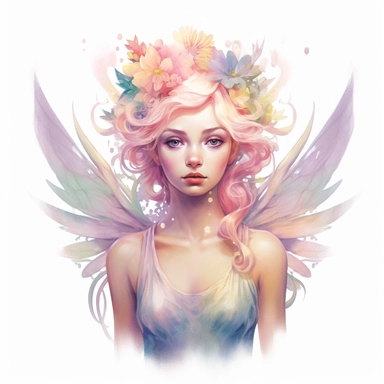 Fairy, clipart, intense white and deep pastel colors, dnd, watercolor, no background, isolated on a white background, self contained, well defined edges, by amy sol and magali villeneuve and susan bourdet and ross tran, spaced out, glowy, intricate, 8k