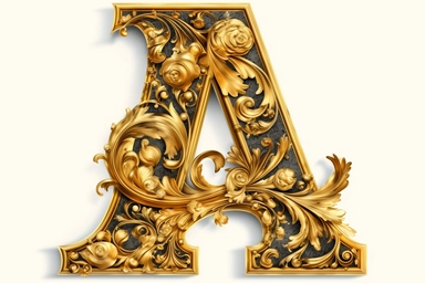 clipart white background Letter A gold ornated in the style of old books, Chapter beginning, baroque style, white background,