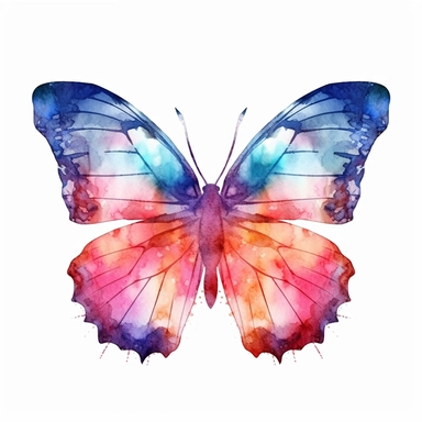 watercolor double exposure butterfly clipart illustration, isolated on white background