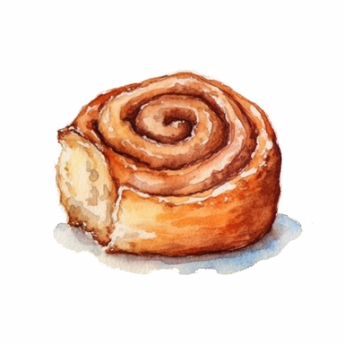 basic watercolor cinnamon roll in minimal hand drawn style, Etsy, textured, clipart, white background
