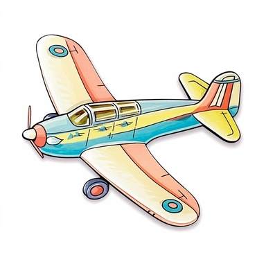 Vintage Hand painted pastel clipart of a toy airplane wall hanger in the style of vintage nursery kitsch Lefton, retro midcentury 1950’s, white background, contour