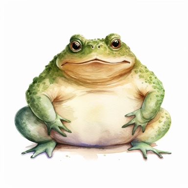 fat frog cartoon style clipart, white background, watercolor drawing