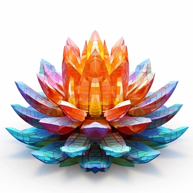 clipart of geometric 3D lotus flower, matrix code, intricate, vibrant chakra colors, sacred geometrical patterns, on white background