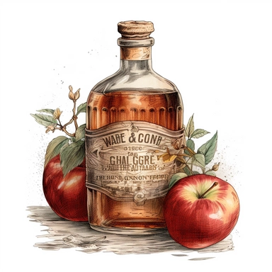 vintage apple cider vinegar clipart, png, white background, detailed, high quality