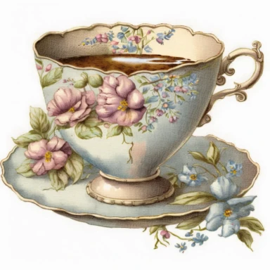 vintage old school pastel tea cup, watercolour clipart, floral designs