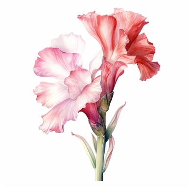 Gladiolus flower, water color style, clipart, white background