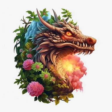 white background, dragon breathing fire, 3d, super closeup, sticker, printable image, photorealistic, artwork t-shirt graphic of majestic forest, in digital painting style , beautiful flowers, sunset mountains and clouds , big vines, plants surround, highly detailed clean, vector image, photorealistic masterpiece, professional photography, realistic, flat white background, isometric, vibrant vector, clipart, illustration, realism, 4k, , cinematic, front view, paradise, extremely white background