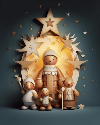 flat lay, png image, clip art: : christmas, celestial, moon, mother bear and baby bear,professional lighting,cinematic lighting, long shadows, saturated contrast, hyperdetailed,32k,v-- 5.1