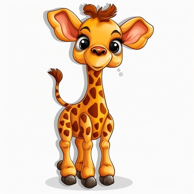 super cute cartoon clipart sticker young giraffe full body image smooth lines with realistic eyes
