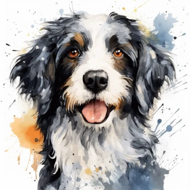 single cute water color dog cartoon Clipart , the dogshould be the only subject in the image. The background should be white