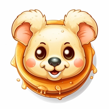 clipart of a pancake with the face of cartoon kawaii koala bear, white background, high details