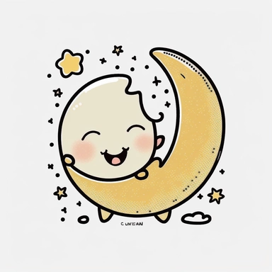 cute kawaii moon, happy and smiling, bold line, clipart, sticker, white background, no shadow, 8k detail