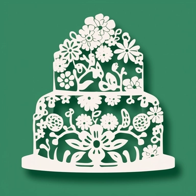 Papercutting template in white on a green background, clipart birthday cake