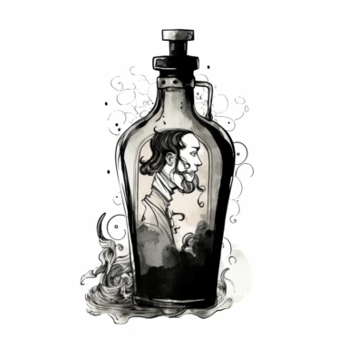 shawn coss silhouette, alcohol bottle clipart, add some color shades, vintage style, old fashion, artwork, white background, 4k, detailed