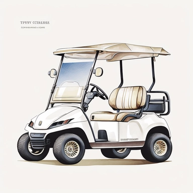 single golf cart illustration white background clean lines watercolour clipart