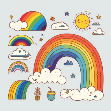 simple vector drawing of a rainbow, clipart, basic shapes, solid colors, joyful, doodle, sticker design, lineart, 2d flat file, silhouette, svg cut file