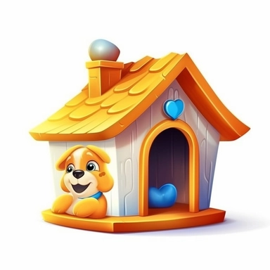oilpainting, 2d icon of a super cute cartoon doghouse clipart full body, 3d rendering, white background, clean