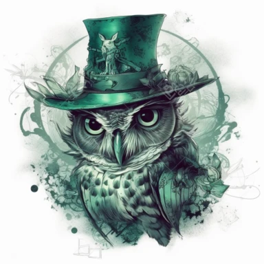 witch owl wearing a witch hat , in the style of mystic mechanisms ,pencil art illustrations, Isolated white background, reimagined by industrial light and magic, lith printing, illusory images, watercolor clipart, very subtle emerald tones, , ,