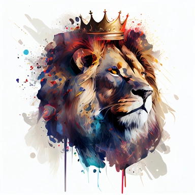 Colorful art of a lion with a crown, clip art, no shadow, white background, hd hdhd, 8k, sharp,