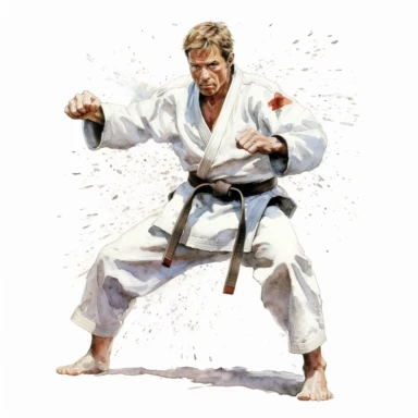 Karate, highly detailed, watercolor, clipart, illustration, white background, digital painting, paper crafting, no signature, no text