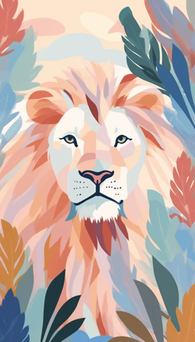 boho abstract Henri Matisse style illustratio clip arts vector illustration of LION pastel
