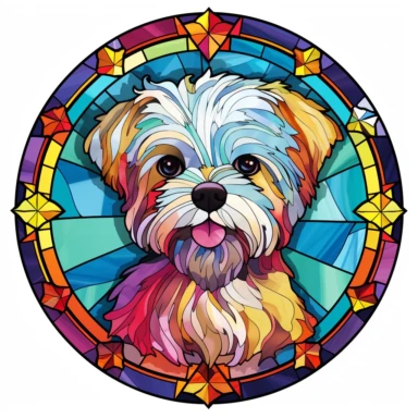 Stained Glass Maltese Dog Sublimation Clipart, Stained Glass Maltese Dog Portrait, Mandala background Stained Glass, Colorful Stained Glass, Suncatcher, Rainbow style of Stained glass, Colorful Stained Glass, Cricle Stained Glass, on white background