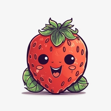 cute Strawberry, happy and smiling, bold line, clipart, sticker, white background, no shadow, 8k detail