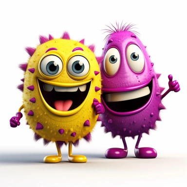 Pixar Clipart illustration cute friendly healthy in magenta and yellow and black on white background