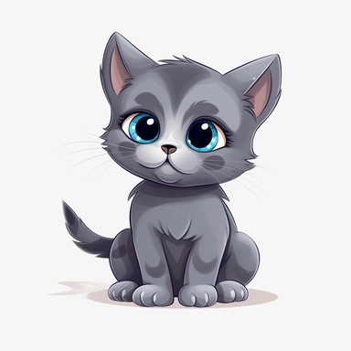 cute gray baby cat, cartoon style, white background, without shade, without shadow, clipart, minimalistic, simple, aesthetic