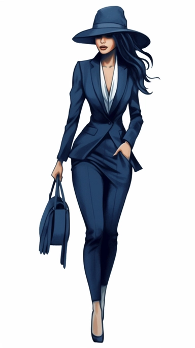Faceless clipart, Boss girl clipart, Fashion illustration, clipart, Look Clipart, Fashion clipart, woman clipart, navy blue toned, royal, cartoon, painting