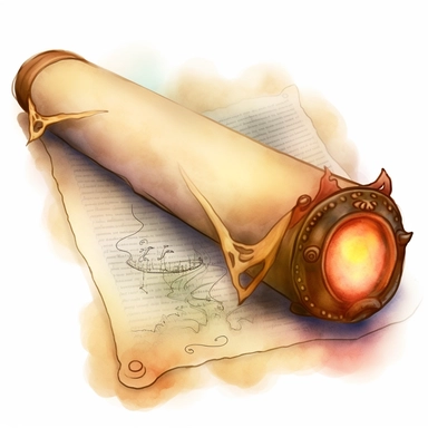 ancient scroll surrounded by a mysterious light with a fantasy imagery watercolor clipart--no text no watermark