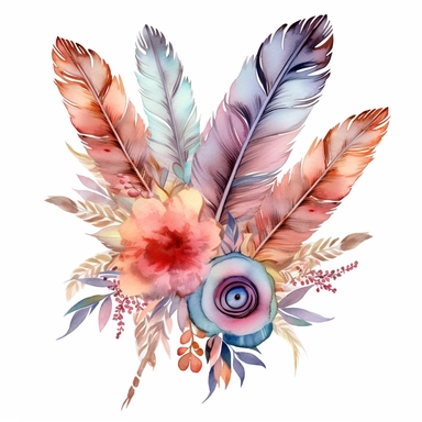 Create a mesmerizing composition of boho flowers and delicate feathers in a watercolor style. The vibrant colors and intricate details of the floral clipart bouquets and feathers come together to form a captivating artwork. Let the bohemian spirit of nature and freedom inspire this enchanting design.