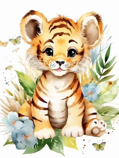 tiger Watercolor Clipart, Cute Baby Shower Graphics