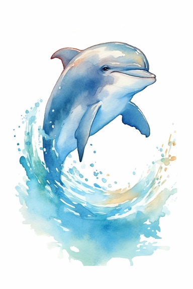 Clip art of dolphin, simple, White margins around the image, drawn by Helen Beatrix Potter, easy to crop image, white background
