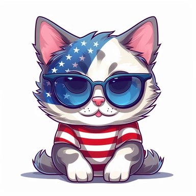 2D cat wearing American flag sunglasses clipart