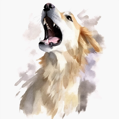Watercolor dog barking clipart, white isolated background, space out, hd